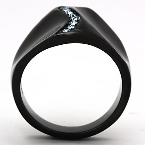TK991 - IP Black(Ion Plating) Stainless Steel Ring with Top Grade Crystal in Sea Blue