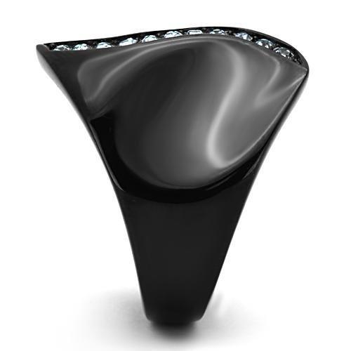 TK991 - IP Black(Ion Plating) Stainless Steel Ring with Top Grade Crystal in Sea Blue