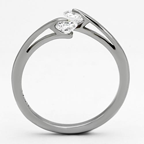 TK995 - High polished (no plating) Stainless Steel Ring with AAA Grade CZ in Clear