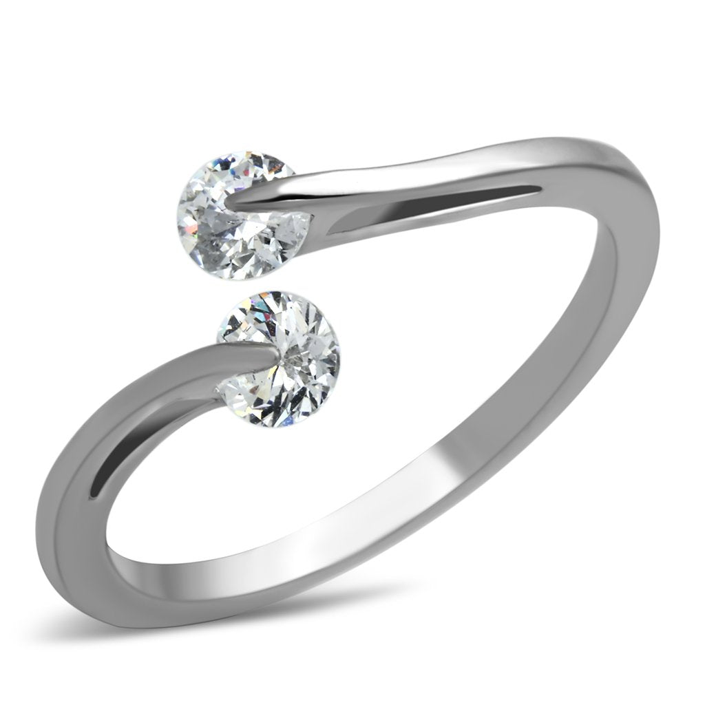 TK995 - High polished (no plating) Stainless Steel Ring with AAA Grade CZ in Clear