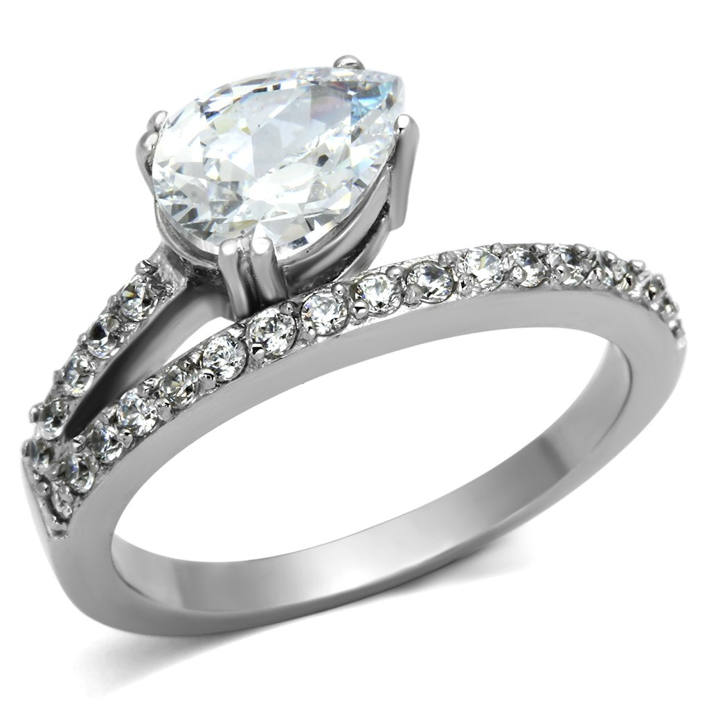 TK998 - High polished (no plating) Stainless Steel Ring with AAA Grade CZ in Clear