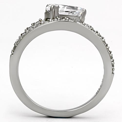 TK998 - High polished (no plating) Stainless Steel Ring with AAA Grade CZ in Clear