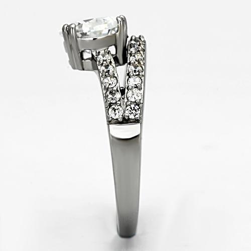 TK998 - High polished (no plating) Stainless Steel Ring with AAA Grade CZ in Clear