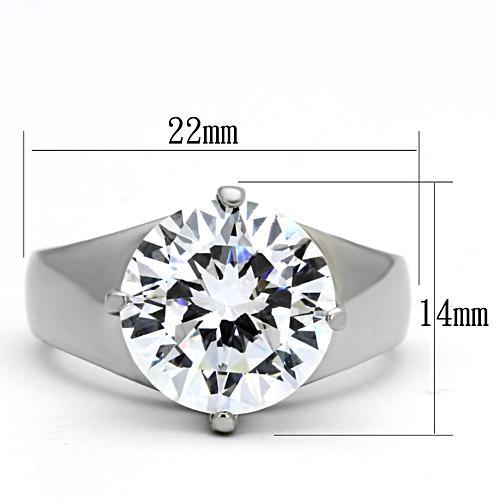 TK999 - High polished (no plating) Stainless Steel Ring with AAA Grade CZ in Clear
