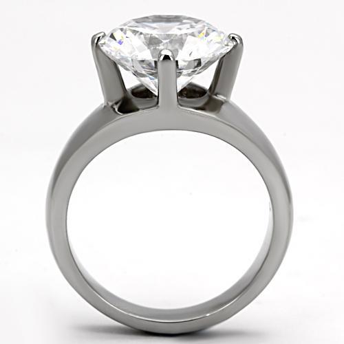 TK999 - High polished (no plating) Stainless Steel Ring with AAA Grade CZ in Clear