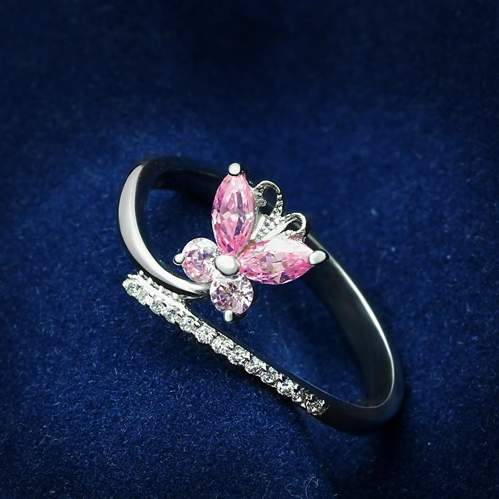 TS042 - Rhodium 925 Sterling Silver Ring with AAA Grade CZ in Light Rose