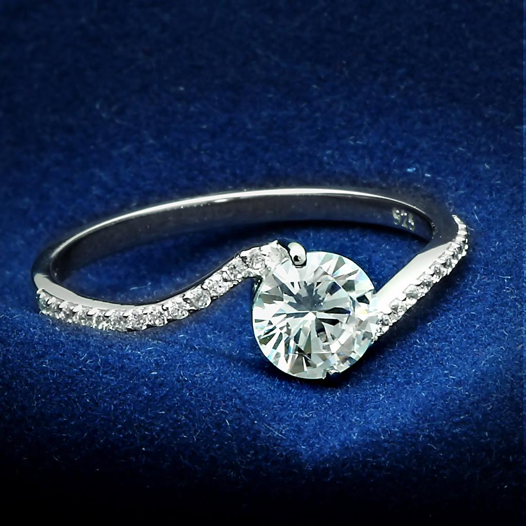 TS045 - Rhodium 925 Sterling Silver Ring with AAA Grade CZ in Clear
