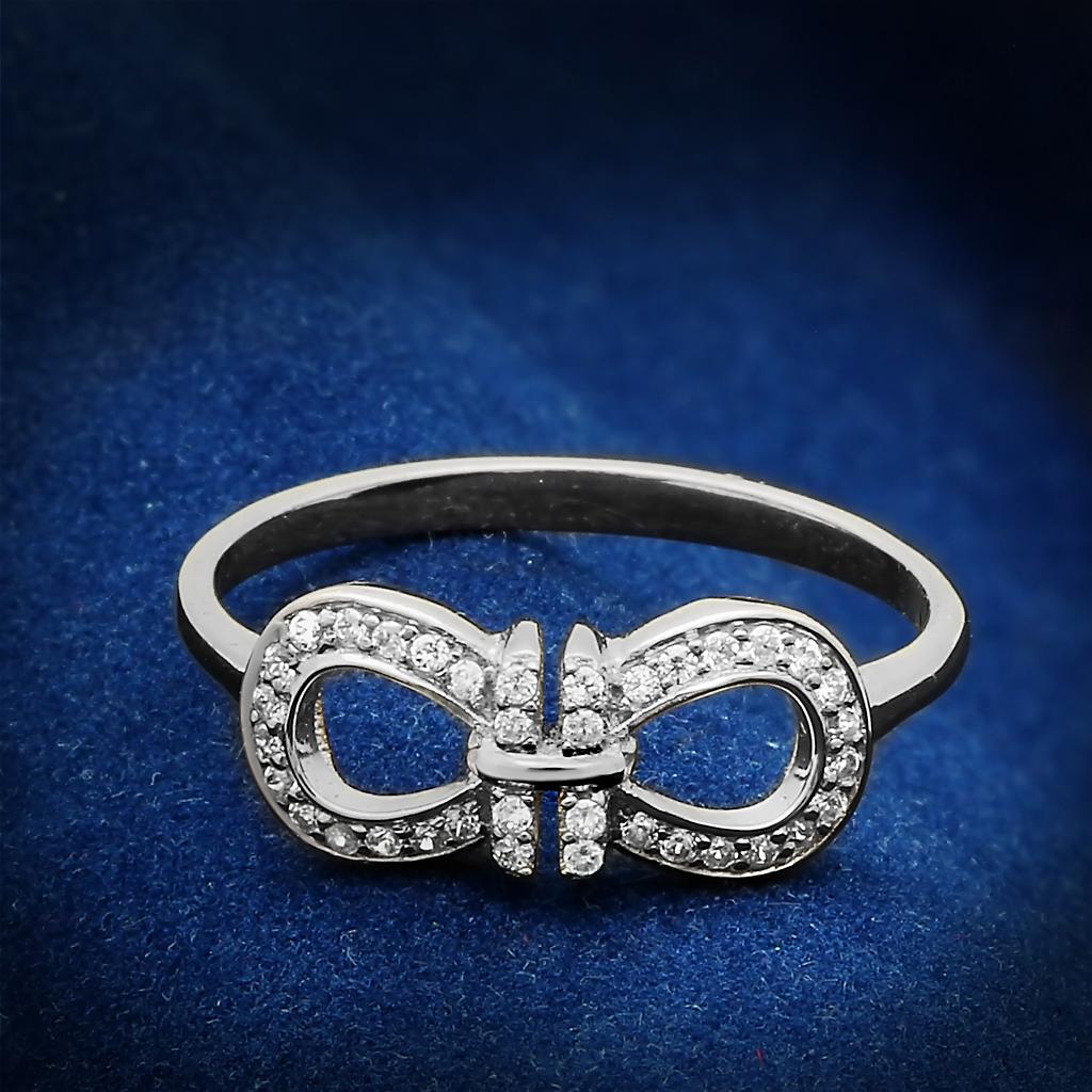 TS047 - Rhodium 925 Sterling Silver Ring with AAA Grade CZ in Clear