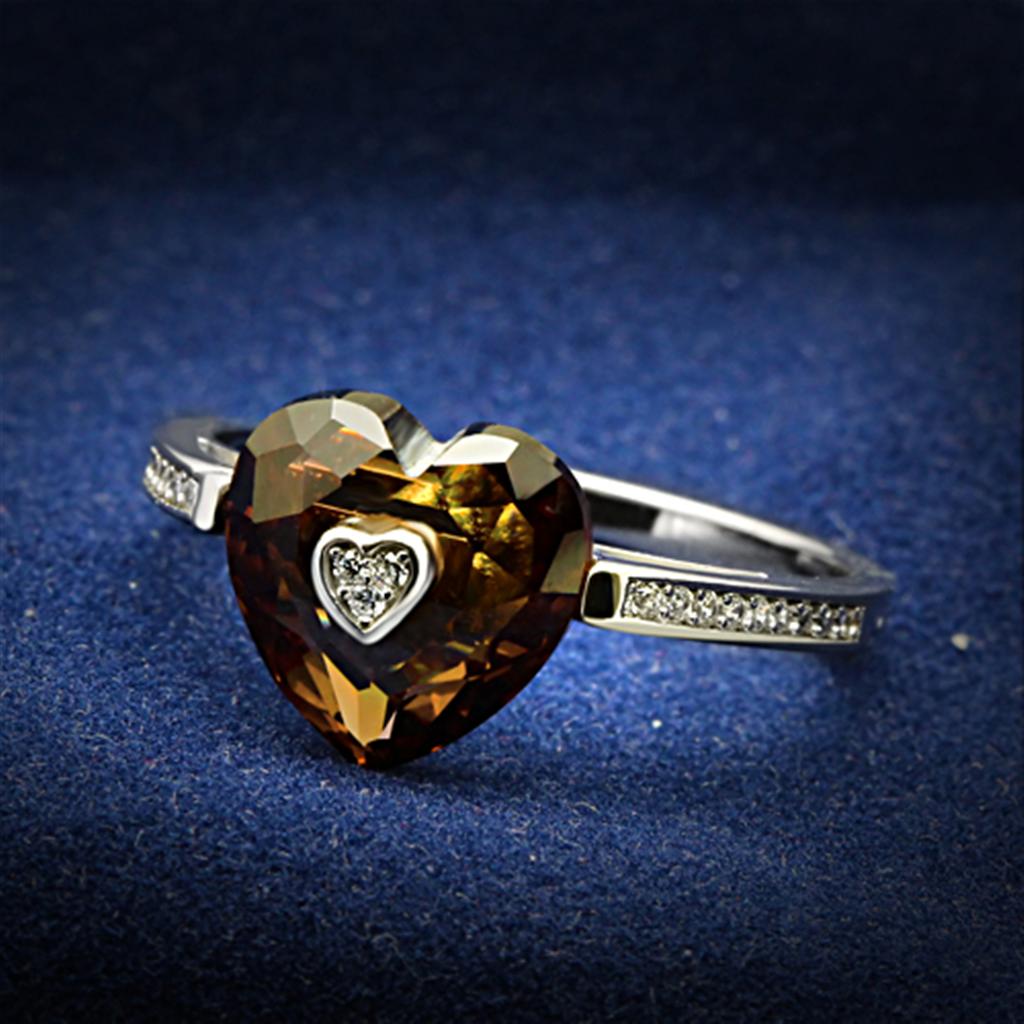 TS051 - Rhodium 925 Sterling Silver Ring with AAA Grade CZ in Brown
