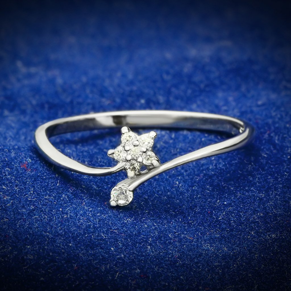 TS056 - Rhodium 925 Sterling Silver Ring with AAA Grade CZ in Clear
