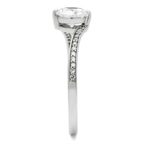 TS057 - Rhodium 925 Sterling Silver Ring with AAA Grade CZ in Clear