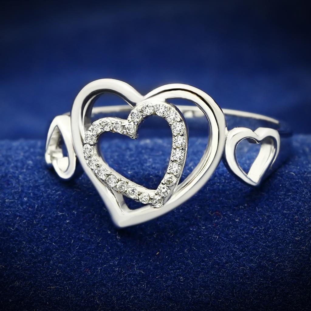 TS058 - Rhodium 925 Sterling Silver Ring with AAA Grade CZ in Clear