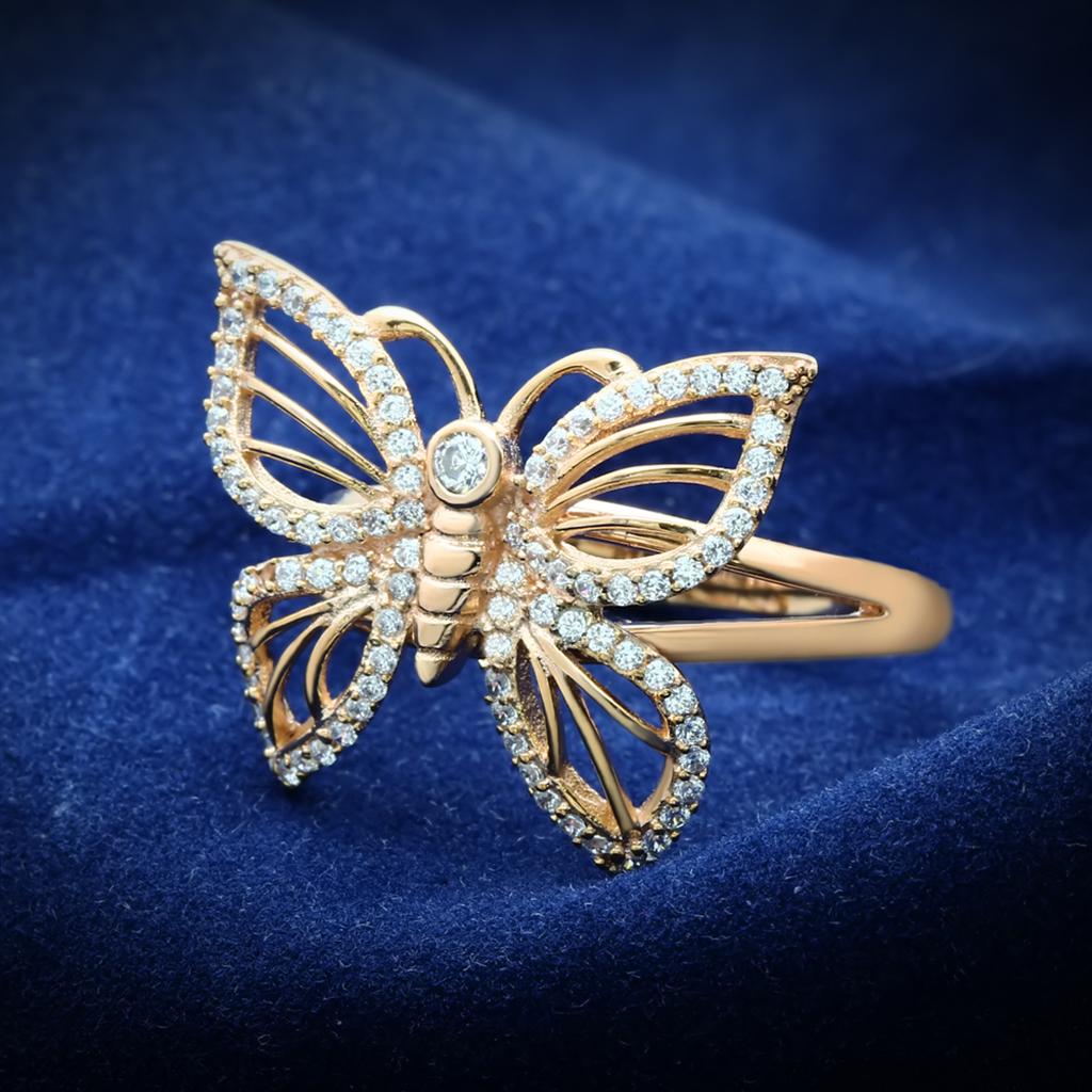 TS059 - Rose Gold 925 Sterling Silver Ring with AAA Grade CZ in Clear