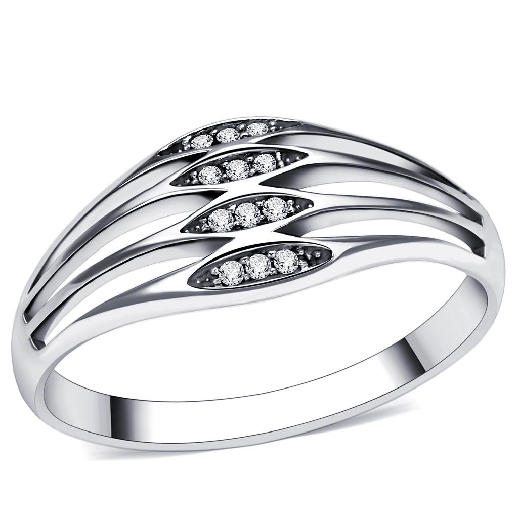TS072 - Rhodium 925 Sterling Silver Ring with AAA Grade CZ in Clear