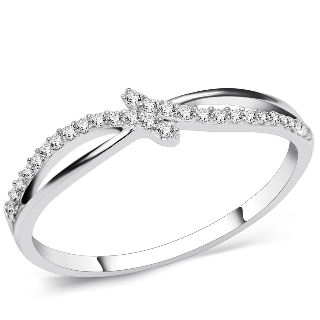 TS074 - Rhodium 925 Sterling Silver Ring with AAA Grade CZ in Clear