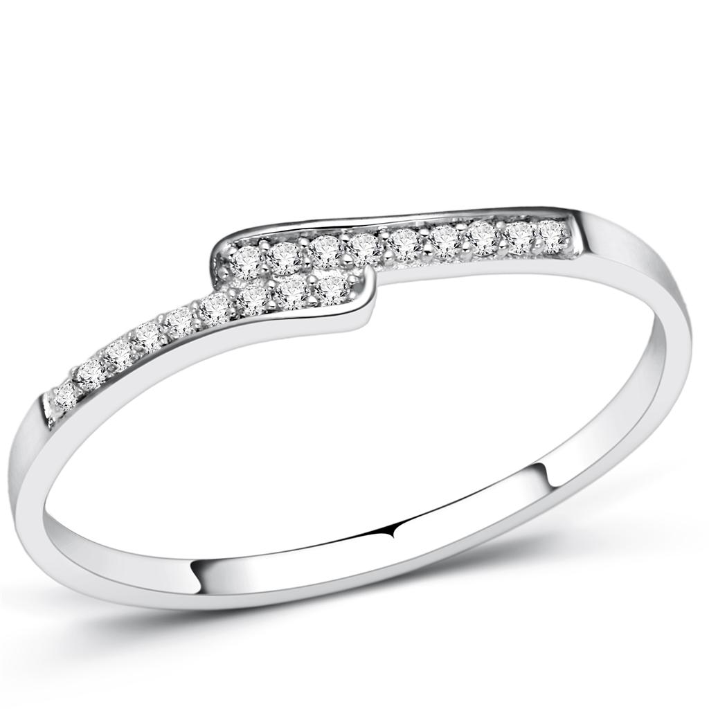 TS077 - Rhodium 925 Sterling Silver Ring with AAA Grade CZ in Clear