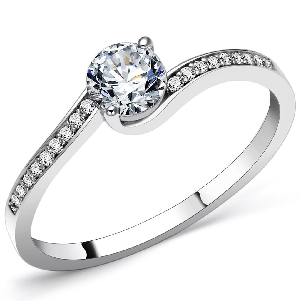 TS078 - Rhodium 925 Sterling Silver Ring with AAA Grade CZ in Clear
