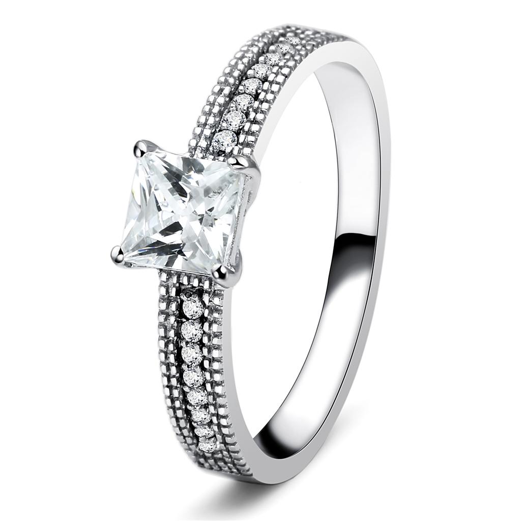 TS081 - Rhodium 925 Sterling Silver Ring with AAA Grade CZ in Clear
