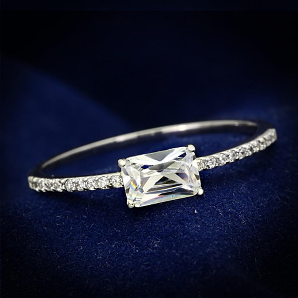 TS082 - Rhodium 925 Sterling Silver Ring with AAA Grade CZ in Clear