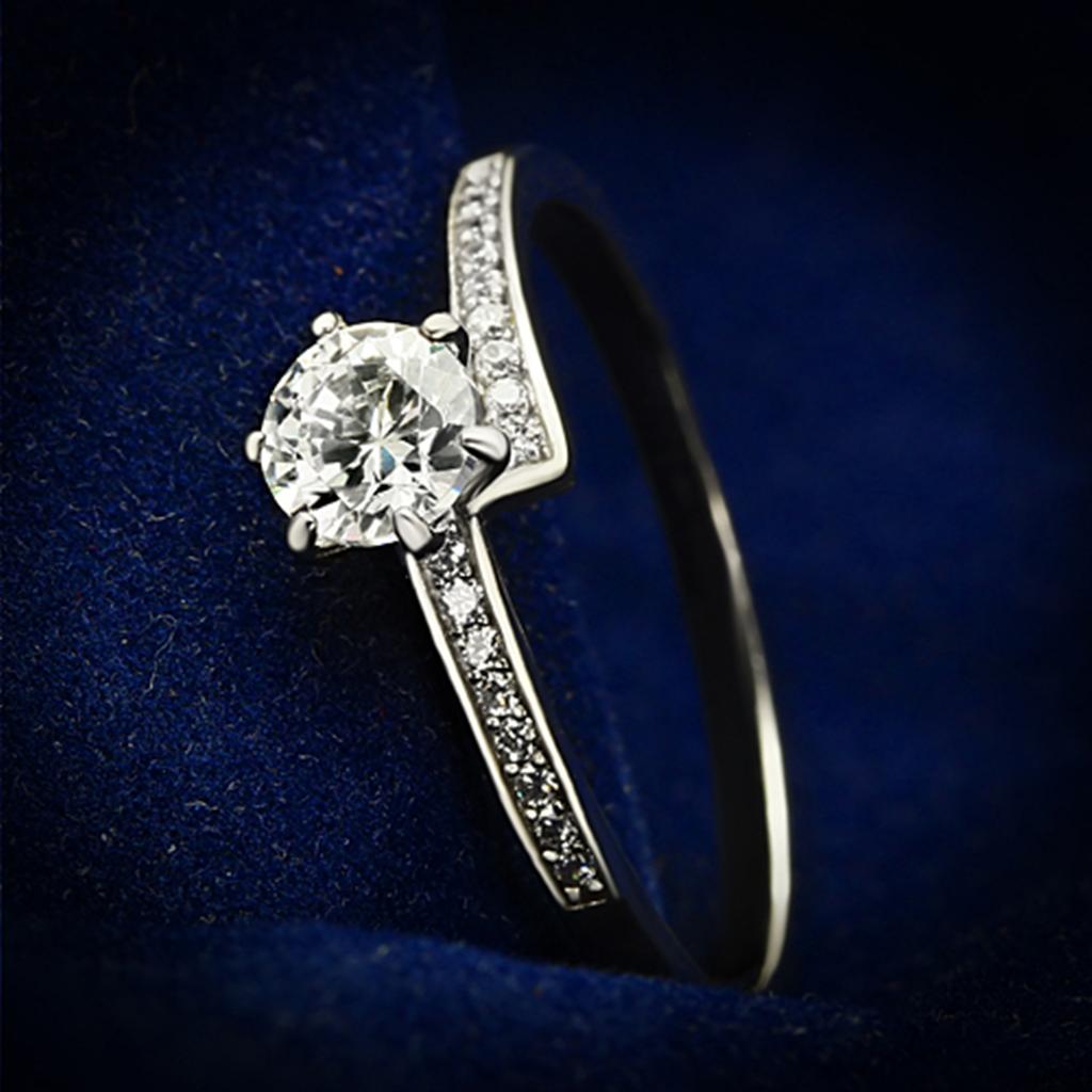 TS084 - Rhodium 925 Sterling Silver Ring with AAA Grade CZ in Clear