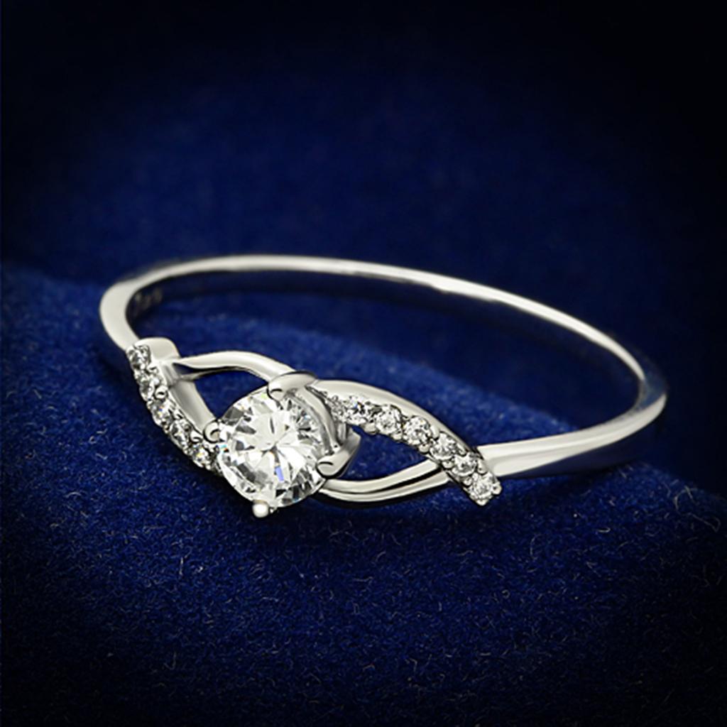 TS085 - Rhodium 925 Sterling Silver Ring with AAA Grade CZ in Clear