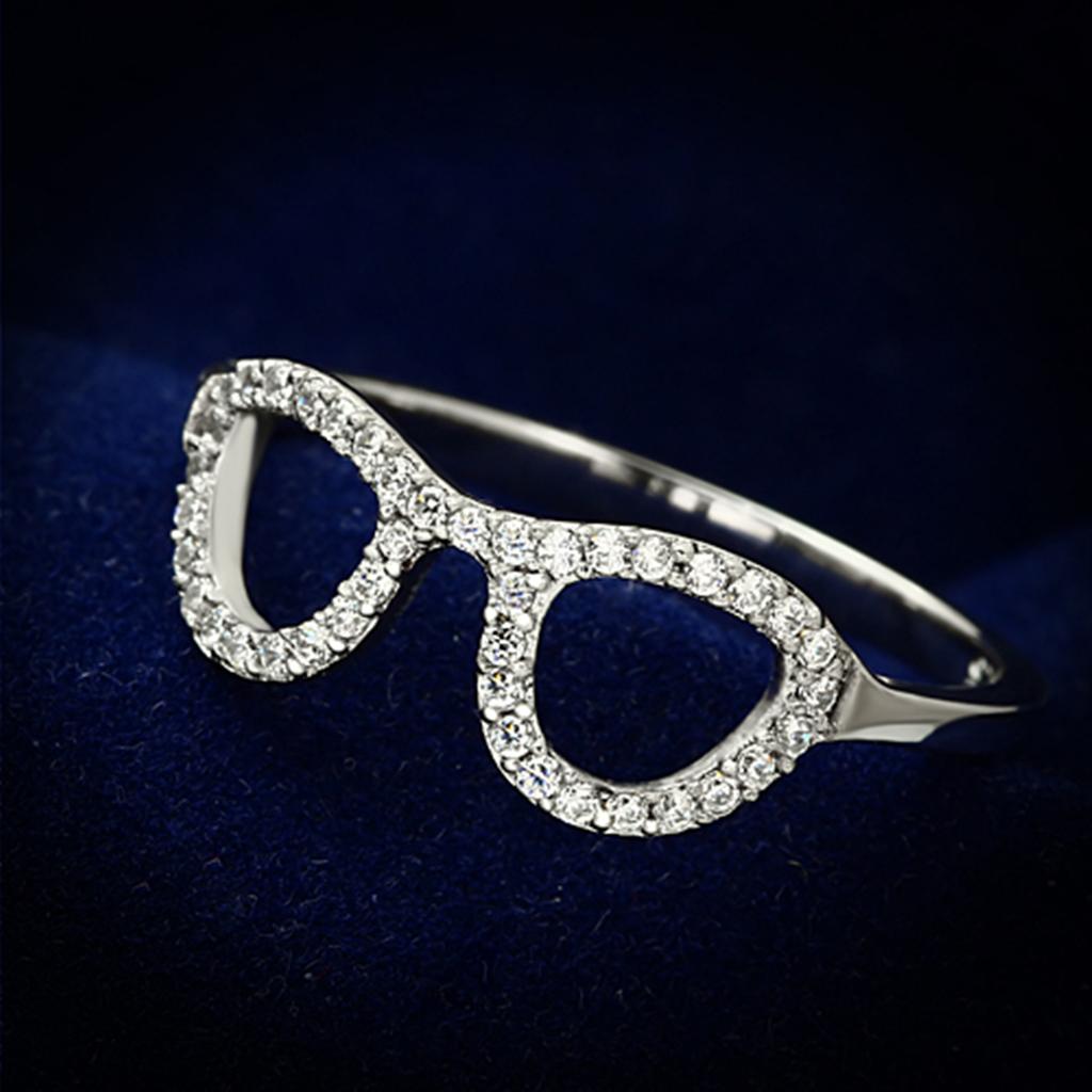 TS086 - Rhodium 925 Sterling Silver Ring with AAA Grade CZ in Clear