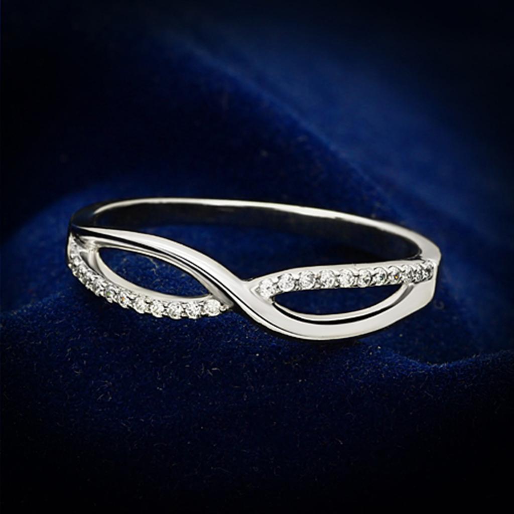 TS087 - Rhodium 925 Sterling Silver Ring with AAA Grade CZ in Clear