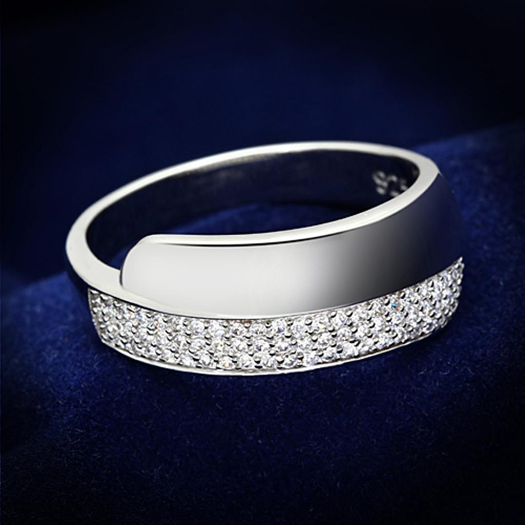 TS089 - Rhodium 925 Sterling Silver Ring with AAA Grade CZ in Clear
