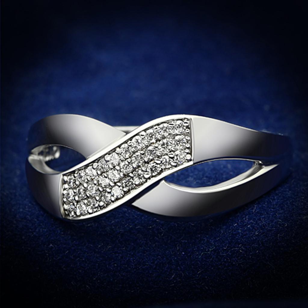 TS090 - Rhodium 925 Sterling Silver Ring with AAA Grade CZ in Clear