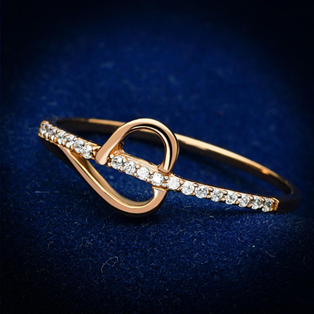 TS095 - Rose Gold 925 Sterling Silver Ring with AAA Grade CZ in Clear