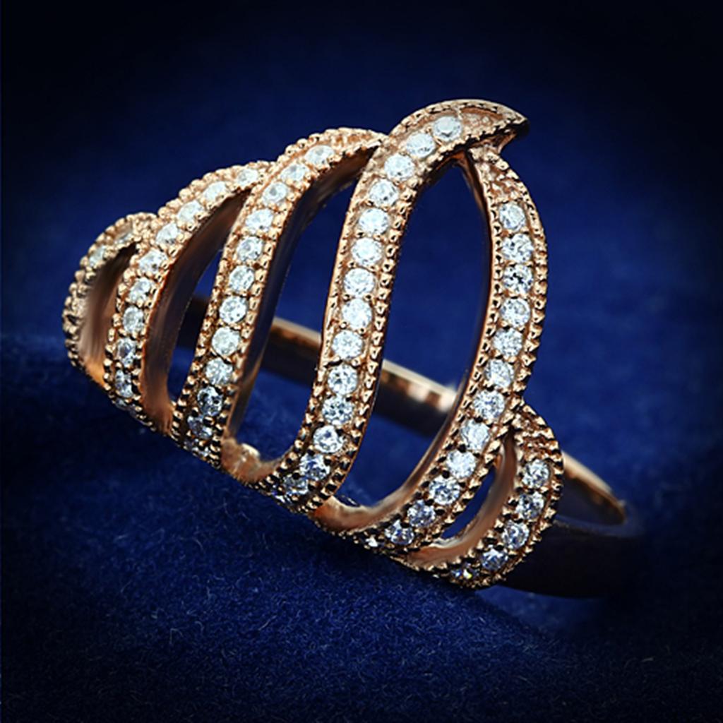 TS096 - Rose Gold 925 Sterling Silver Ring with AAA Grade CZ in Clear