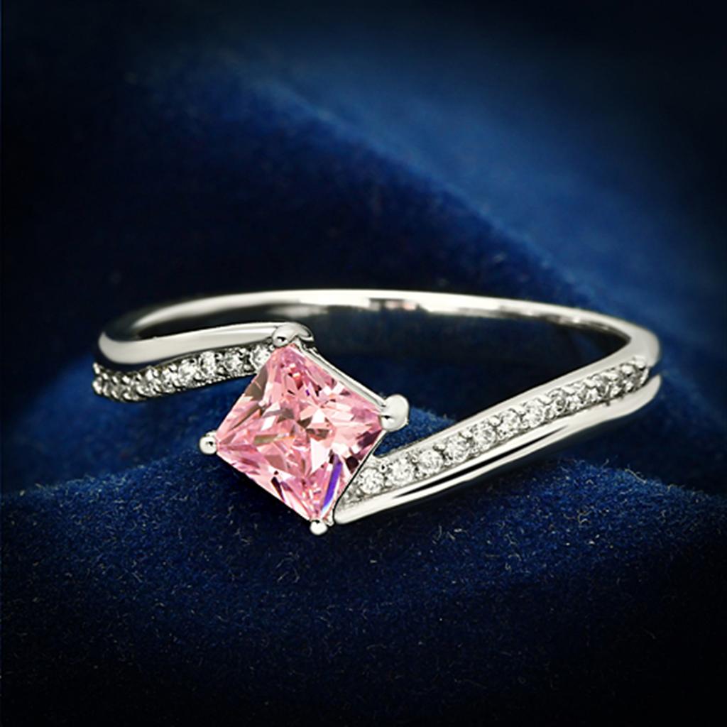 TS100 - Rhodium 925 Sterling Silver Ring with AAA Grade CZ in Rose