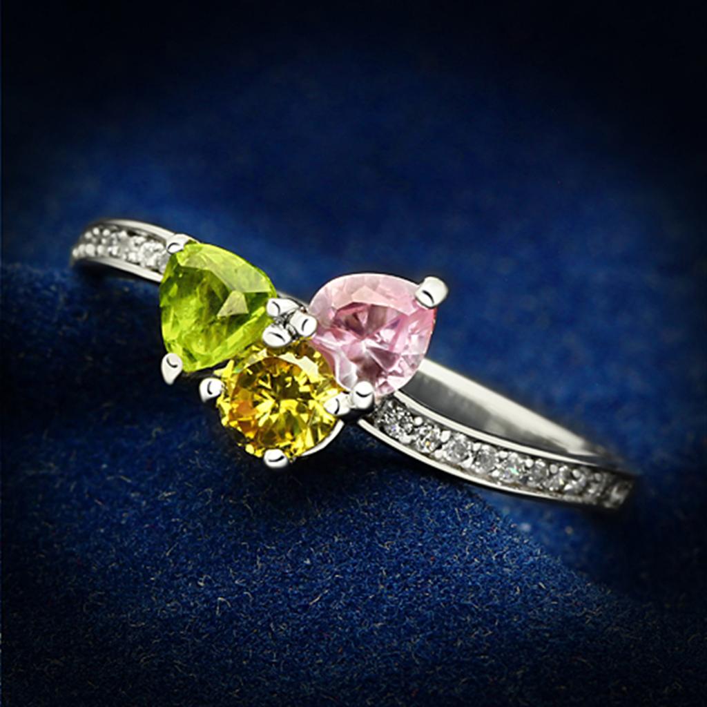 TS103 - Rhodium 925 Sterling Silver Ring with AAA Grade CZ in Multi Color