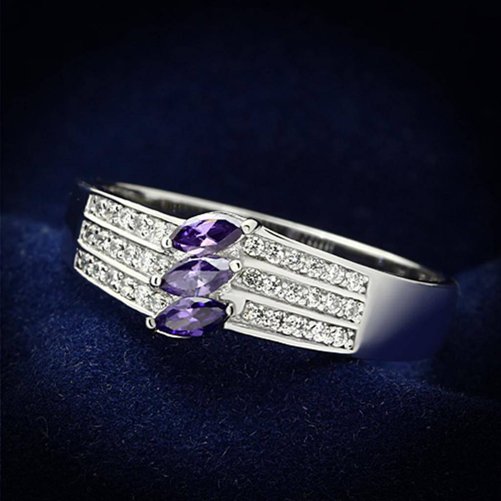 TS104 - Rhodium 925 Sterling Silver Ring with AAA Grade CZ in Amethyst