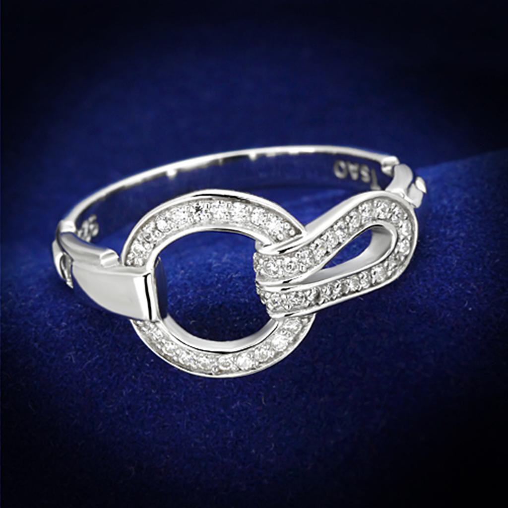 TS105 - Rhodium 925 Sterling Silver Ring with AAA Grade CZ in Clear