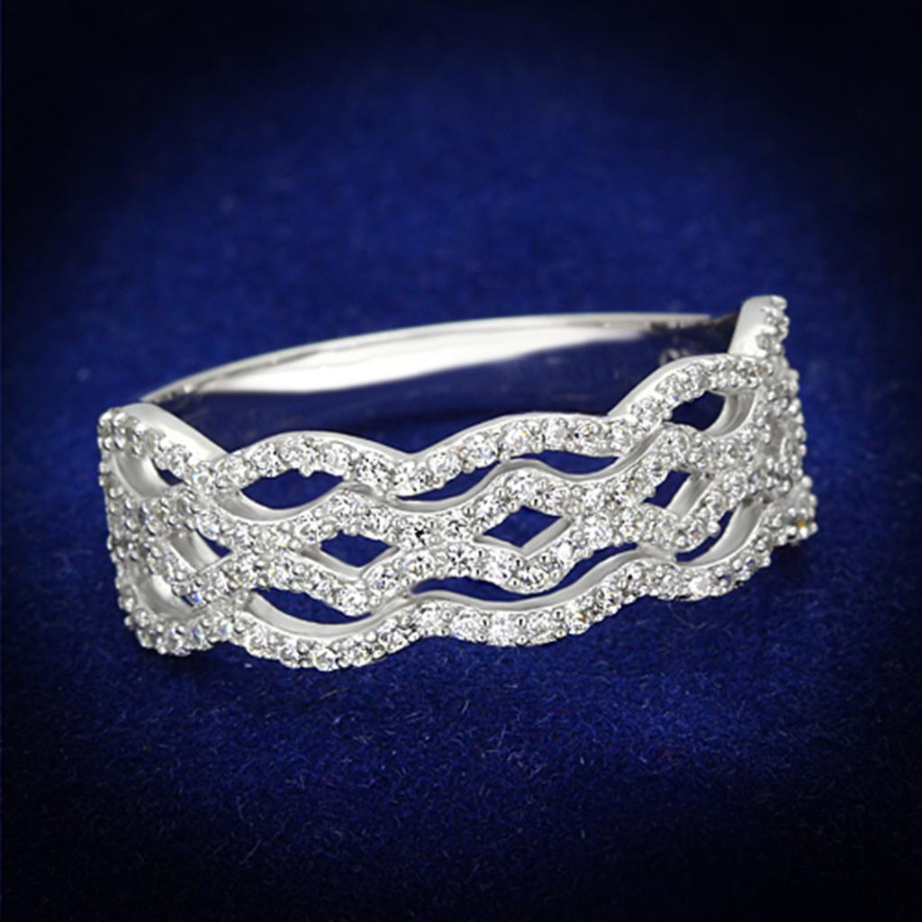 TS106 - Rhodium 925 Sterling Silver Ring with AAA Grade CZ in Clear
