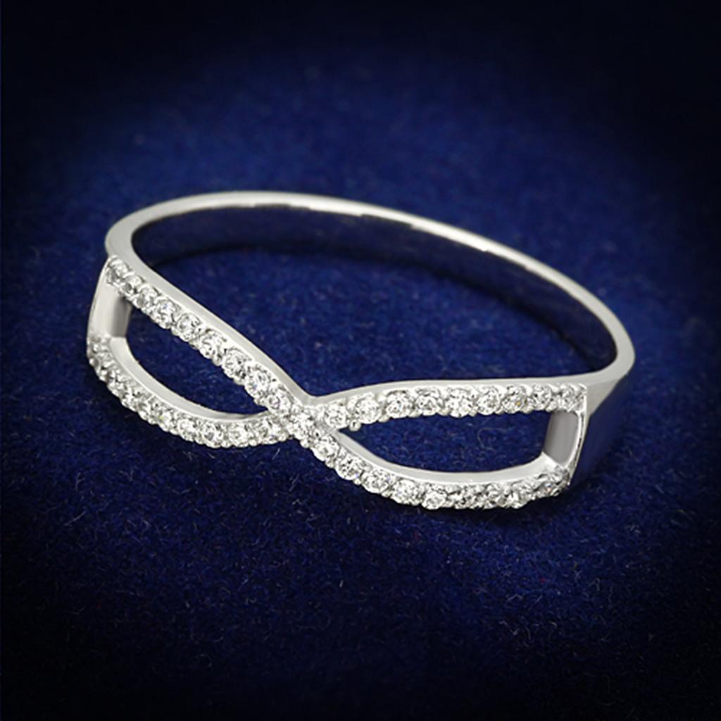 TS107 - Rhodium 925 Sterling Silver Ring with AAA Grade CZ in Clear