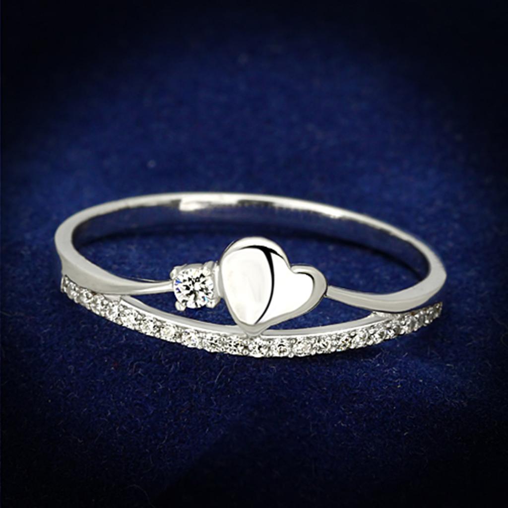 TS111 - Rhodium 925 Sterling Silver Ring with AAA Grade CZ in Clear