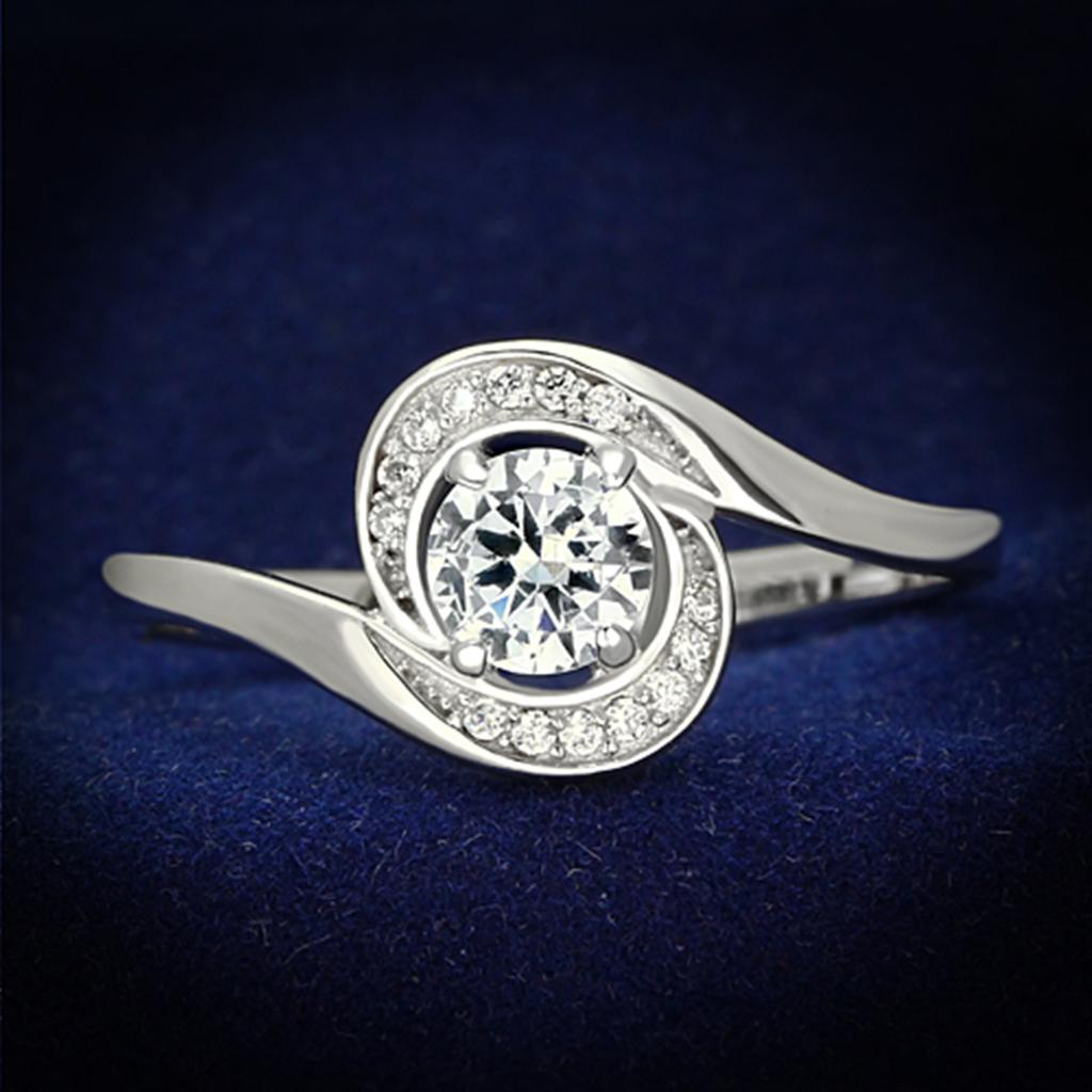TS116 - Rhodium 925 Sterling Silver Ring with AAA Grade CZ in Clear