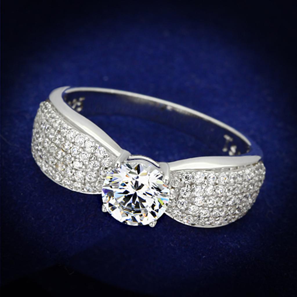 TS119 - Rhodium 925 Sterling Silver Ring with AAA Grade CZ in Clear