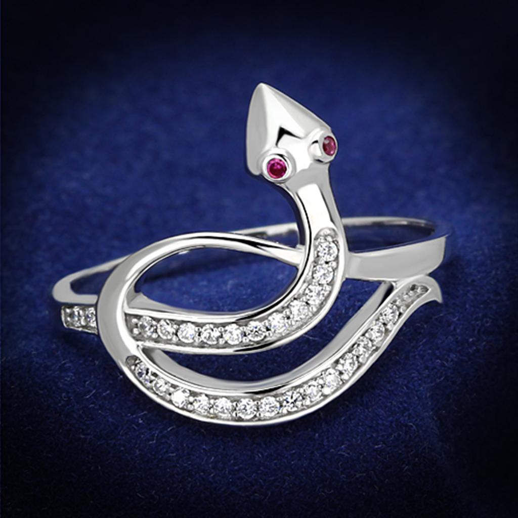 TS123 - Rhodium 925 Sterling Silver Ring with AAA Grade CZ in Ruby