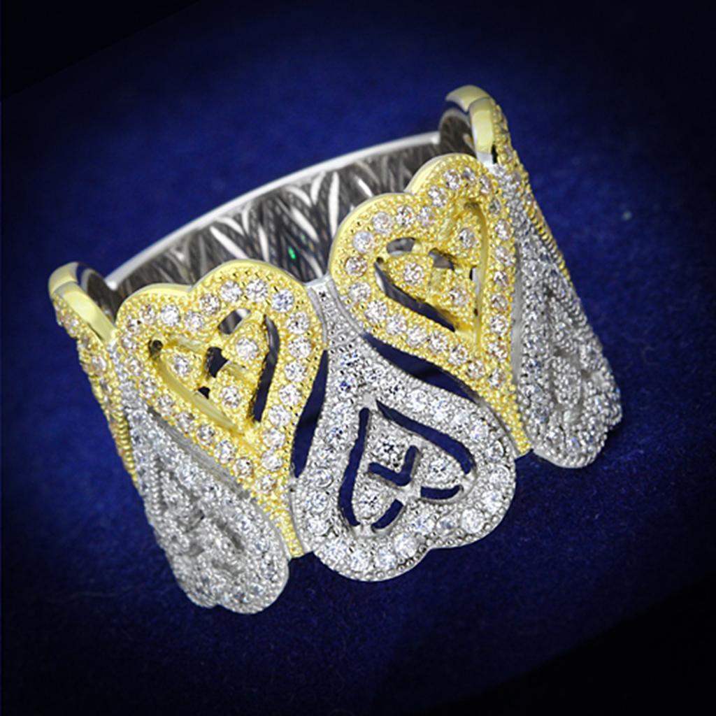 TS126 - Gold+Rhodium 925 Sterling Silver Ring with AAA Grade CZ in Champagne