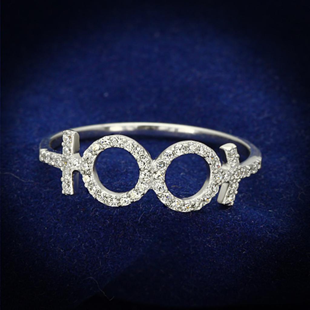 TS129 - Rhodium 925 Sterling Silver Ring with AAA Grade CZ in Clear