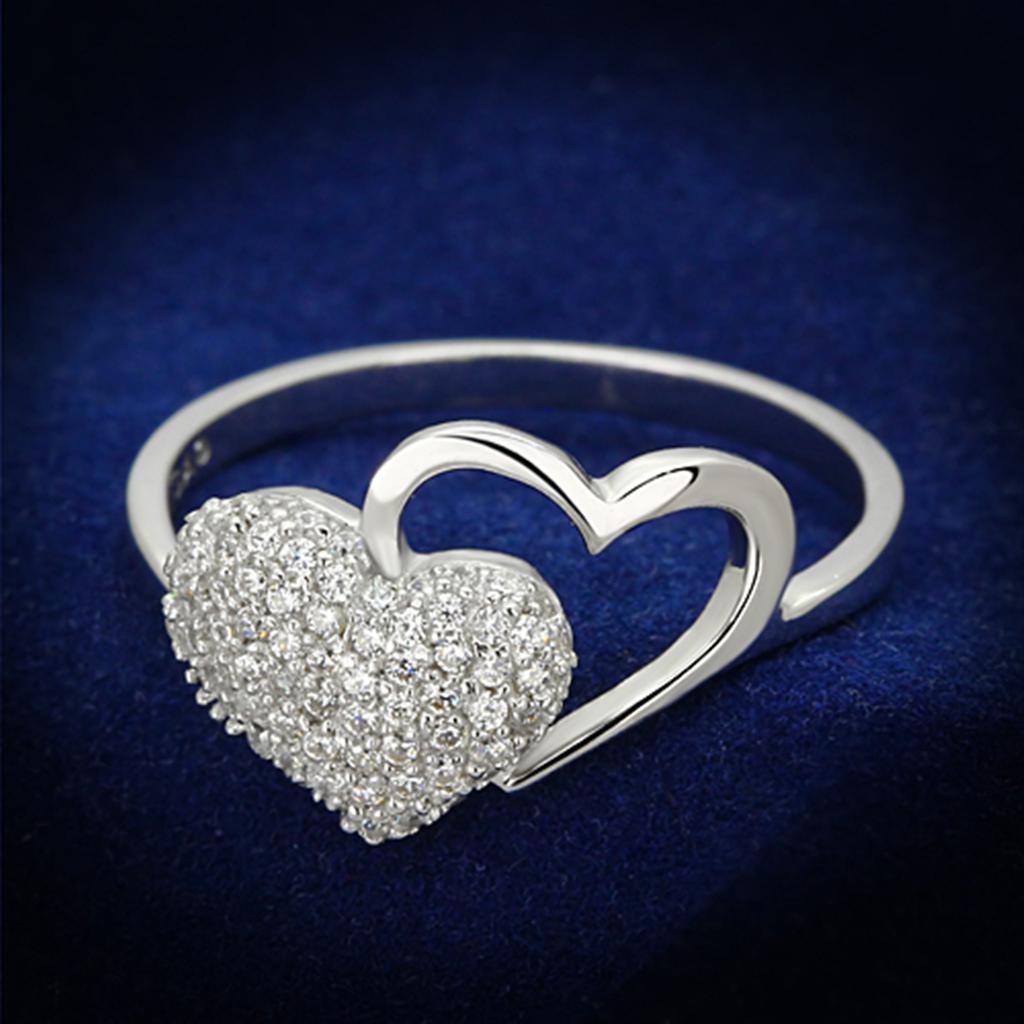 TS130 - Rhodium 925 Sterling Silver Ring with AAA Grade CZ in Clear