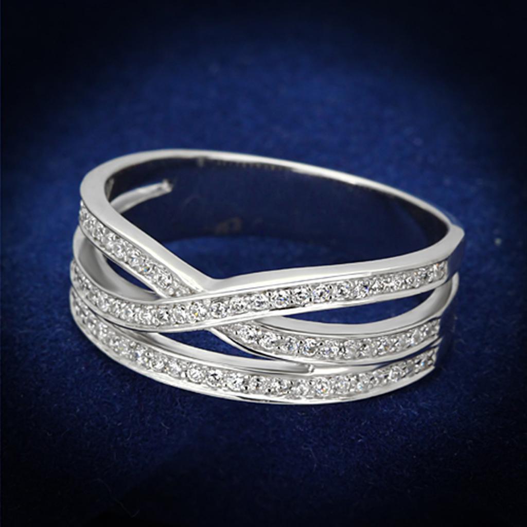TS131 - Rhodium 925 Sterling Silver Ring with AAA Grade CZ in Clear