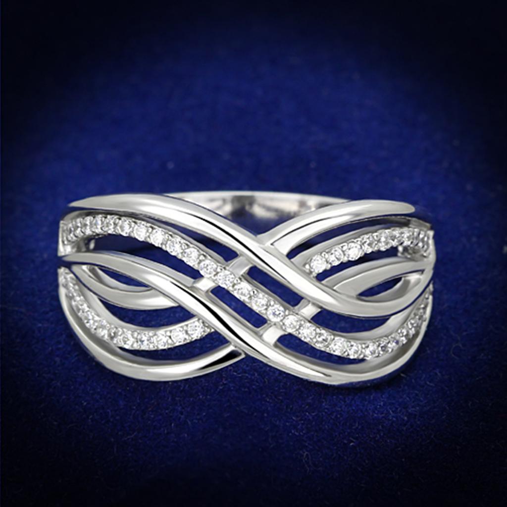 TS132 - Rhodium 925 Sterling Silver Ring with AAA Grade CZ in Clear