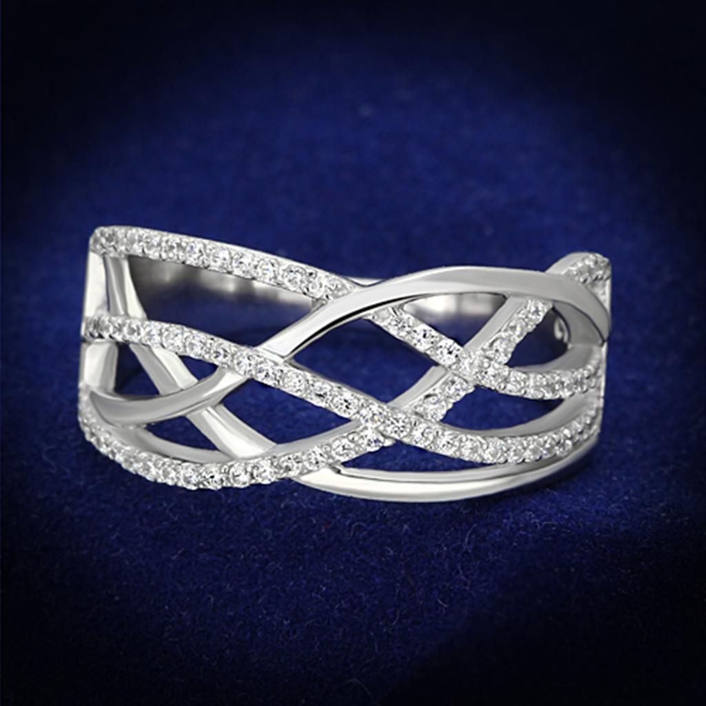 TS134 - Rhodium 925 Sterling Silver Ring with AAA Grade CZ in Clear