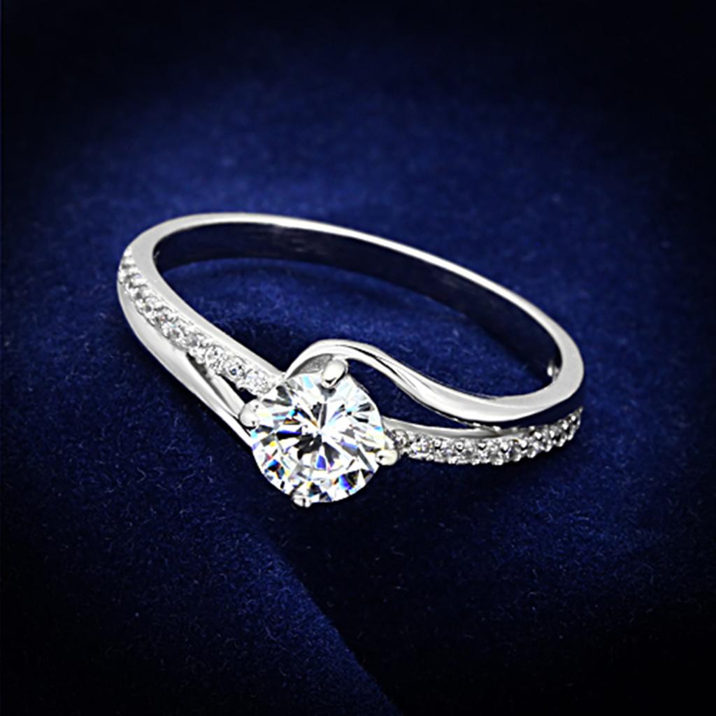 TS141 - Rhodium 925 Sterling Silver Ring with AAA Grade CZ in Clear