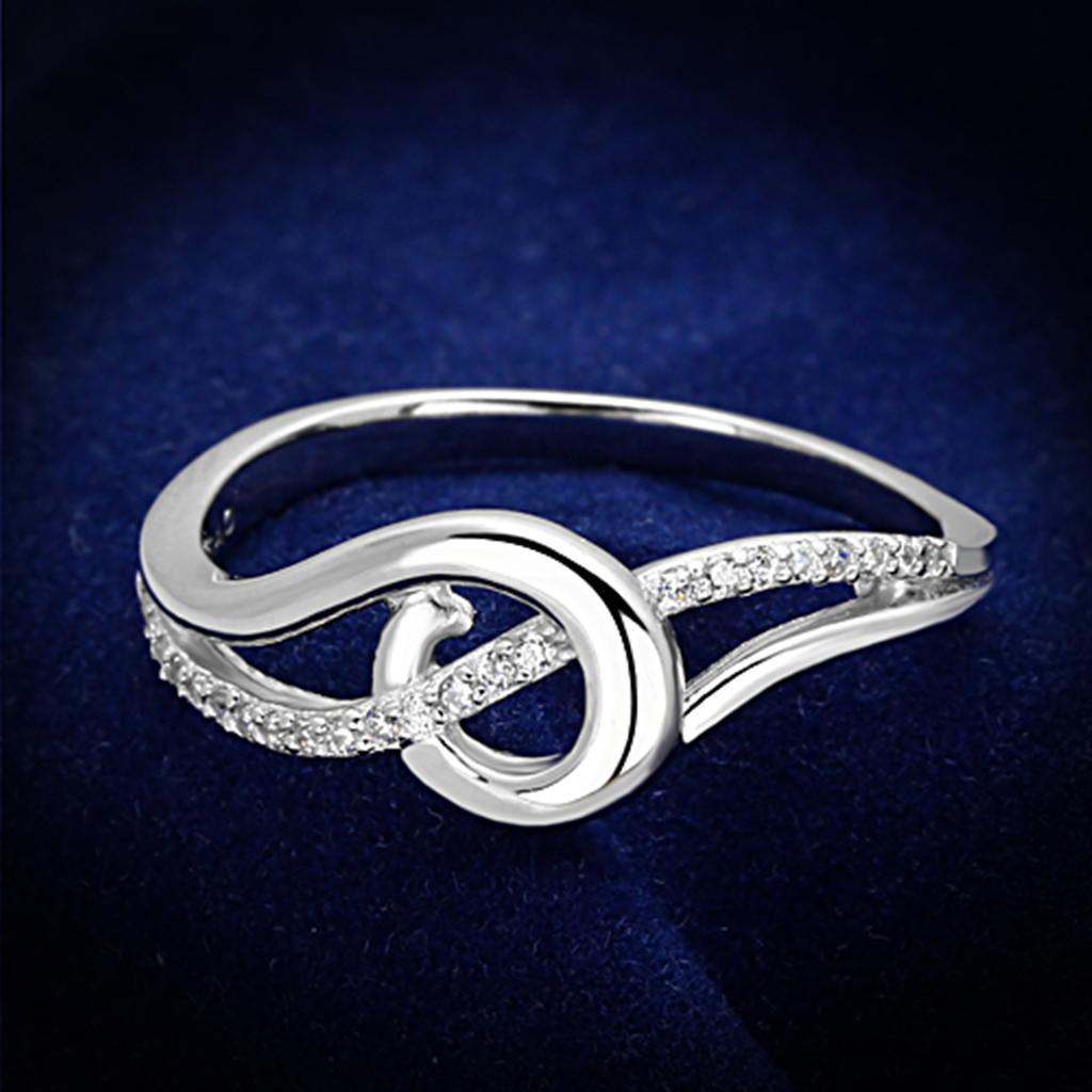 TS142 - Rhodium 925 Sterling Silver Ring with AAA Grade CZ in Clear