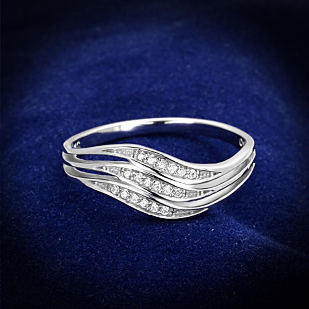 TS143 - Rhodium 925 Sterling Silver Ring with AAA Grade CZ in Clear